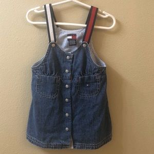 Vintage baby girl’s Tommy Hilfiger denim overalls.